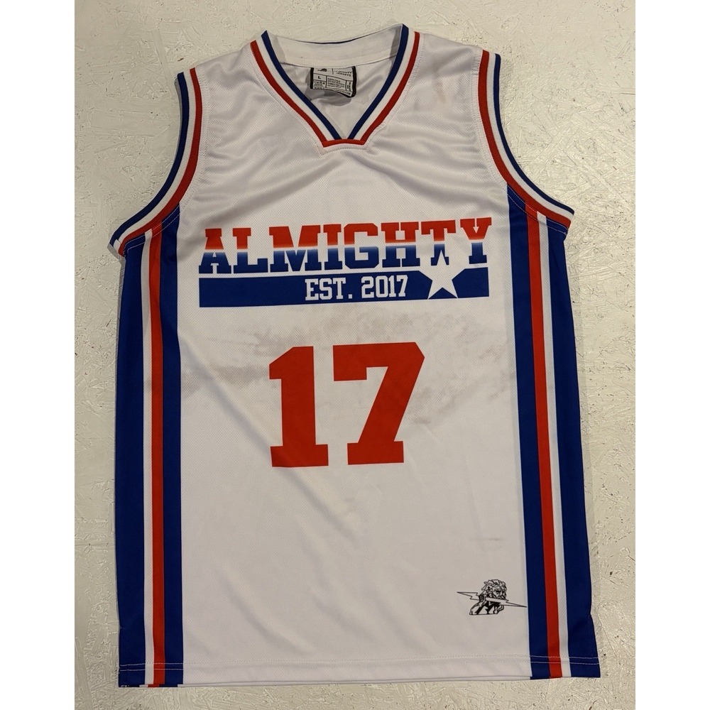Almighty Est 2017 Basketball Jersey Red White Blue Number 17 Men's Size Large